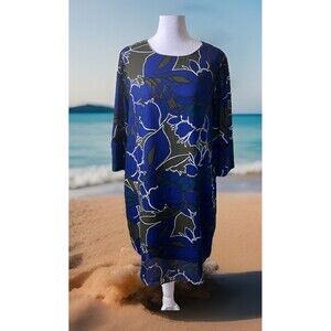 Apt 9 Womens Dress Royal Blue Green Floral 3/4 Sleeve Knee Length Lace Sz Large